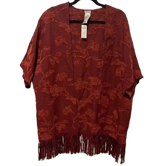 Chico’s floral jacquard ruana open front covering fringe new with tags medium - Picture 1 of 6